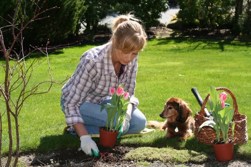 Community volunteers sorting garden waste for reuse and composting